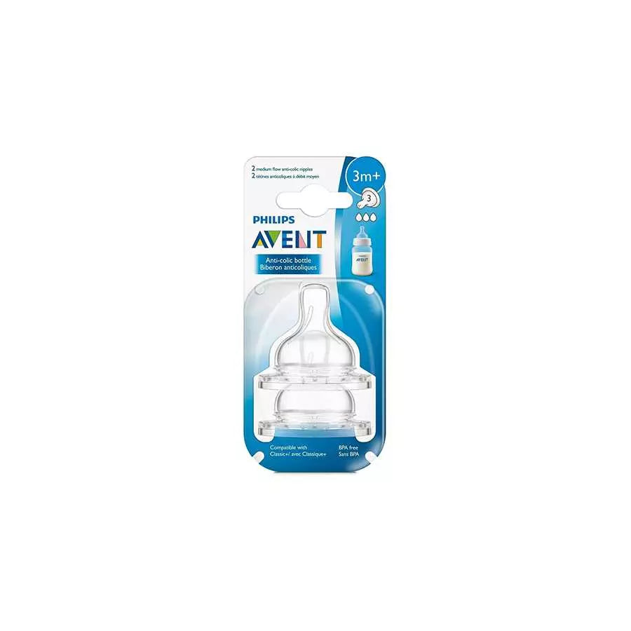 Avent Nipple Classic Anti-Colic Pair 3M+