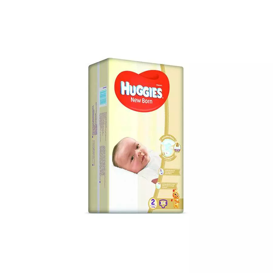 Huggies Diapers New Born Size (2) 4-6 Kgs Jumbo 64 Diapers