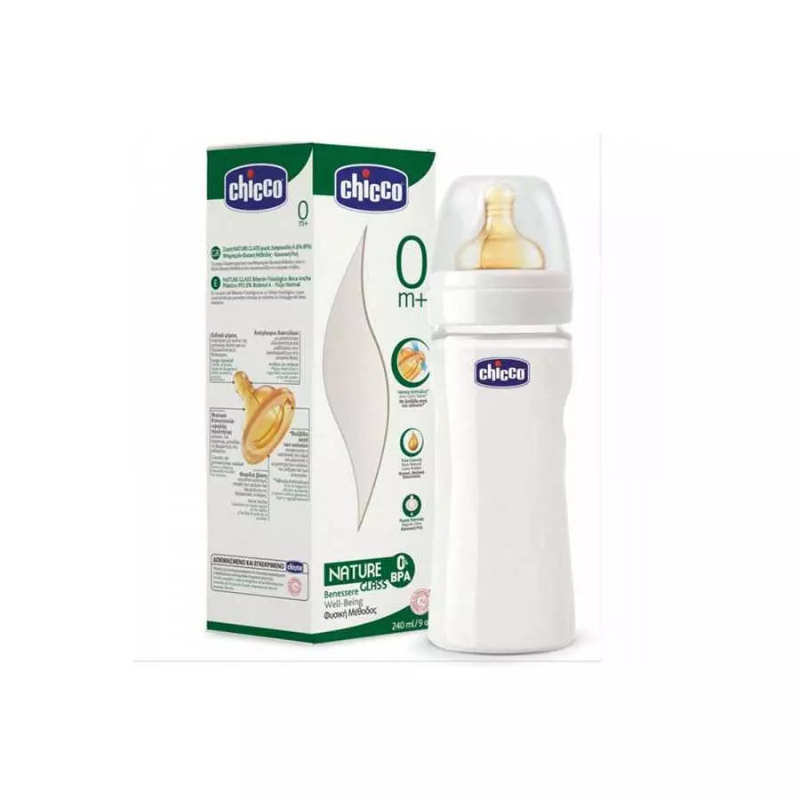 Chicco Feeding Bottle Nature Glass 0M+ 240ML