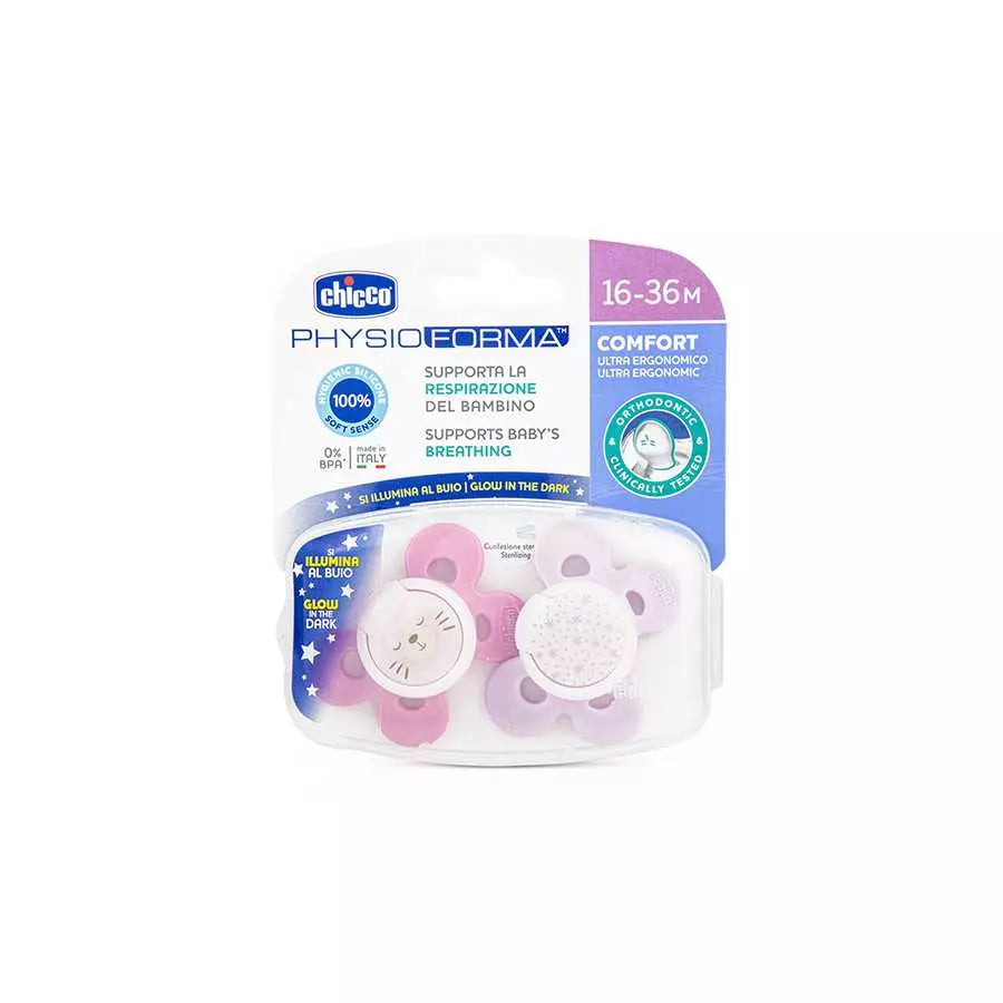 Chicco Soother Glow In The Dark Pink 16-36M