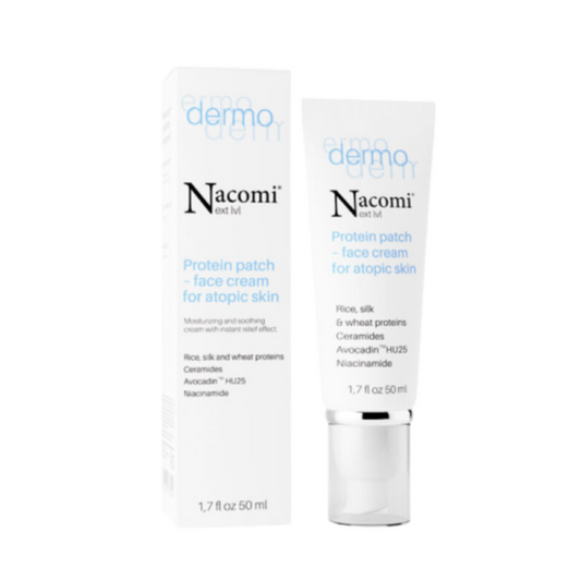 Nacomi Protein Patch Face Cream 50Ml The protein face cream was designed for sensitive, dry and atopic skin. Soothes irritations, reduces excessive roughness and softens the sensation of tightness, providing immediate relief.