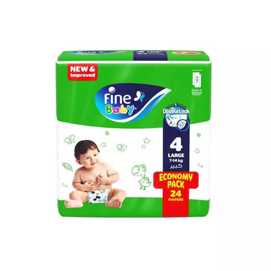 Fine Baby Diapers Large Size 4, (7-14 Kg), 24 Diapers