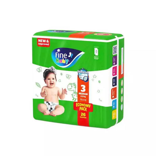 Fine Baby Diapers Medium Size 3, (4-9 Kg), 26 Diapers