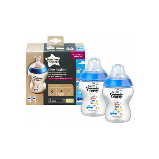 Tommee Tippee Closer to Nature 2X260ml Baby Bottle Decorated Blue