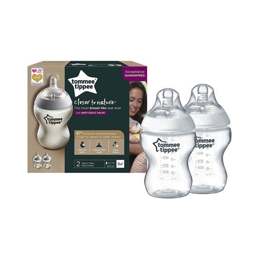 Tommee Tippee Closer to Nature Anti Colic Valve 2X260 ml Clear Baby Bottles