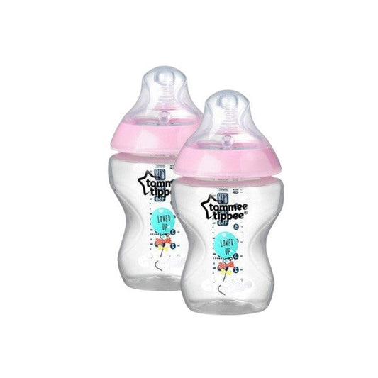 Tommee Tippee Closer To Nature 2x 260ml Girl Bottles Decorated Pink