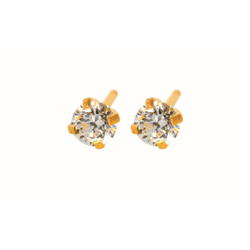 Fashion Sense Earrings G/P 4MM WHITE CZ pair